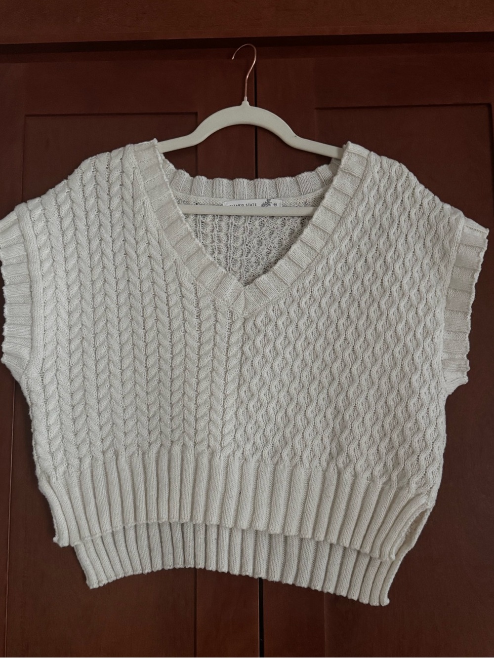 Altar'd State Cream Cable Knit Cropped Sweater Vest